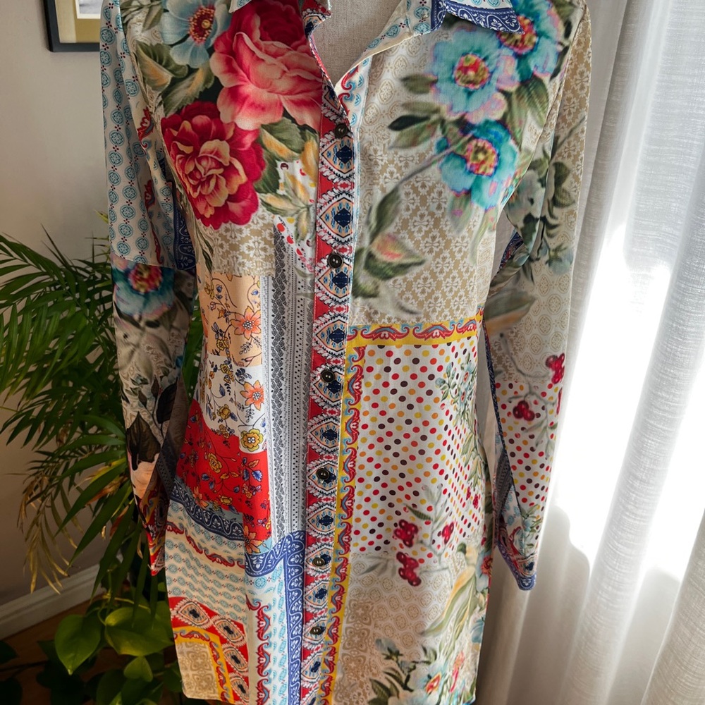 Avani del Amour Colorful Patchwork print vintage Shirt dress Small